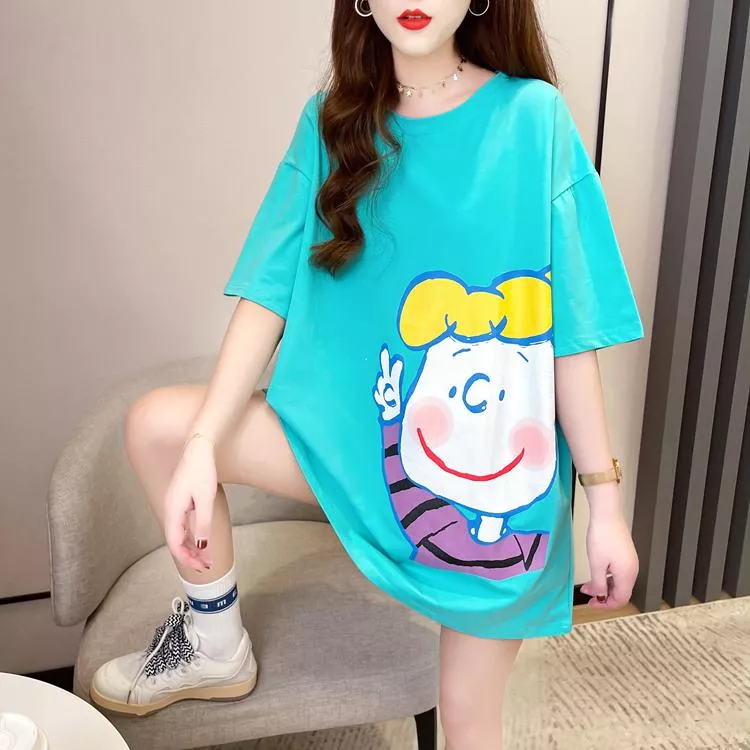 夏季韓版寬鬆大碼卡通女孩印花短袖T桖女潮3色 M-2XL