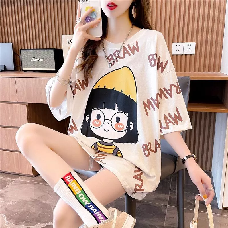 卡通甜美日系女孩短袖寬鬆夏裝上衣2色 M-2XL