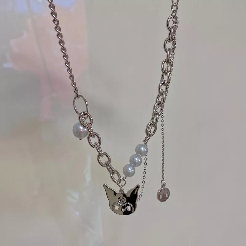 日韓嘻哈風鈦鋼時尚珍珠精靈頭像項鍊