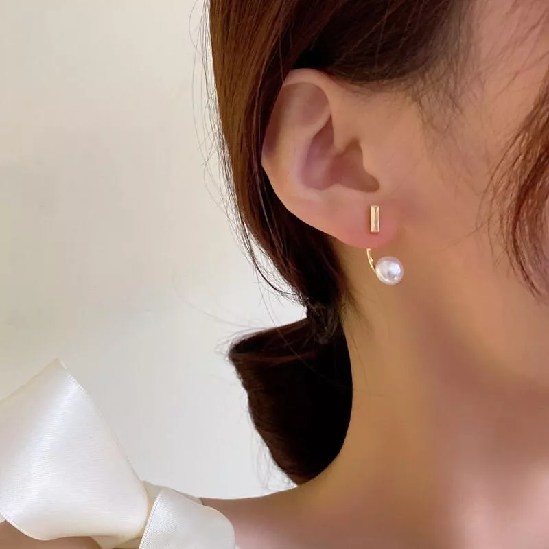 S925銀針氣質珍珠一條線簡約耳環
