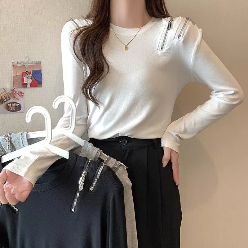 長袖t恤春秋薄款拉鍊圓領打底衫 3色 M-XL 長袖t恤春秋薄款拉鍊圓領打底衫 3色 M-XL