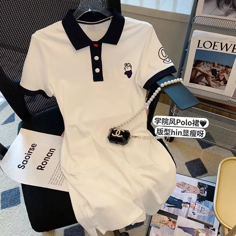 6535棉夏季寬鬆圓領新款短袖t恤刺繡POLO領裙子 M-XL 6535棉夏季寬鬆圓領新款短袖t恤刺繡POLO領裙子 M-XL