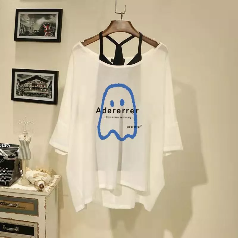 兩件套不規則冰絲納美絲小幽靈圖案防曬長袖T恤 M-2XL 兩件套不規則冰絲納美絲小幽靈圖案防曬長袖T恤 M-2XL