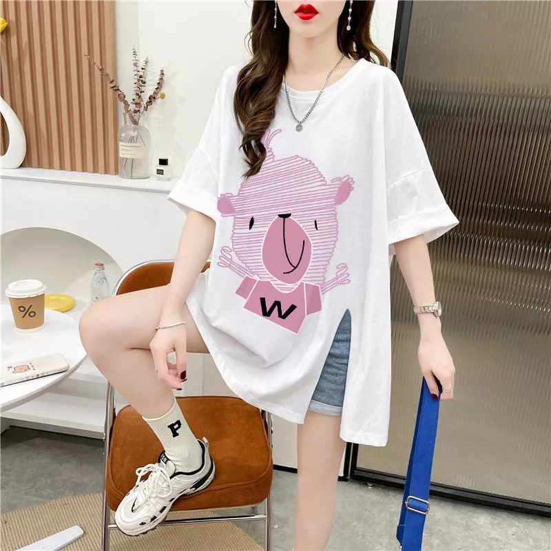 純棉不規則開叉短袖T卹夏季洋氣設計感上衣M-2XL 純棉不規則開叉短袖T卹夏季洋氣設計感上衣M-2XL