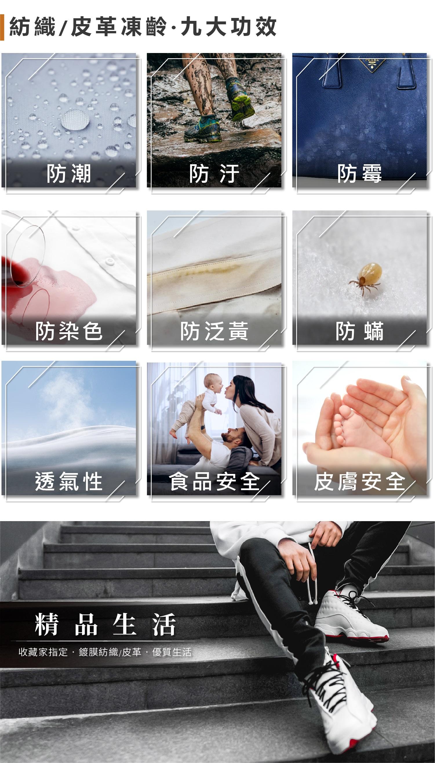 紡織/皮革凍齡九大功效RADA防潮防汙防霉防染色防泛黃防蟎透氣性食品安全皮膚安全 精品生活收藏家指定·鍍膜紡織/皮革優質生活