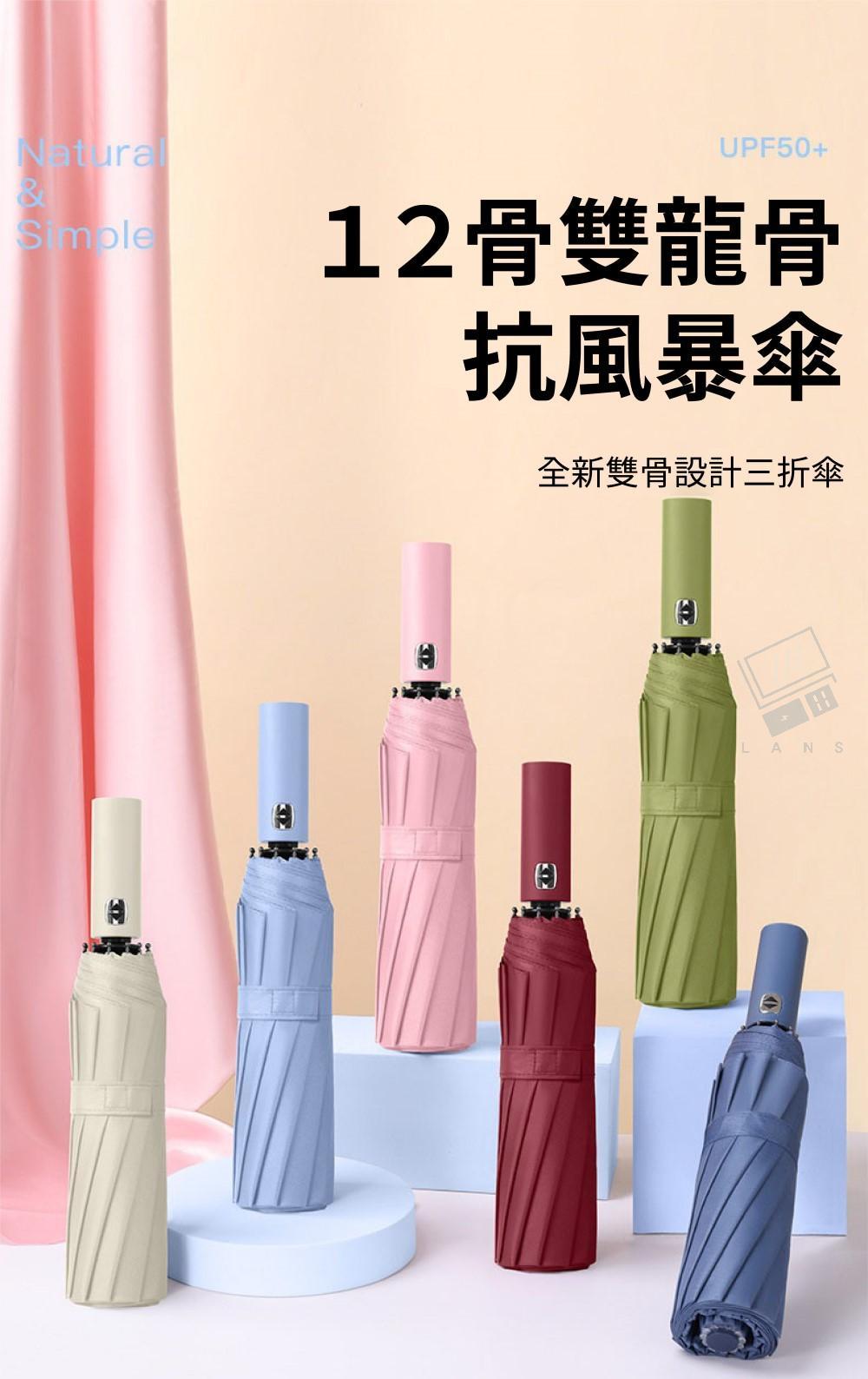 Natura&UPF50+12骨雙龍骨抗風暴傘全新雙骨設計三L ANS