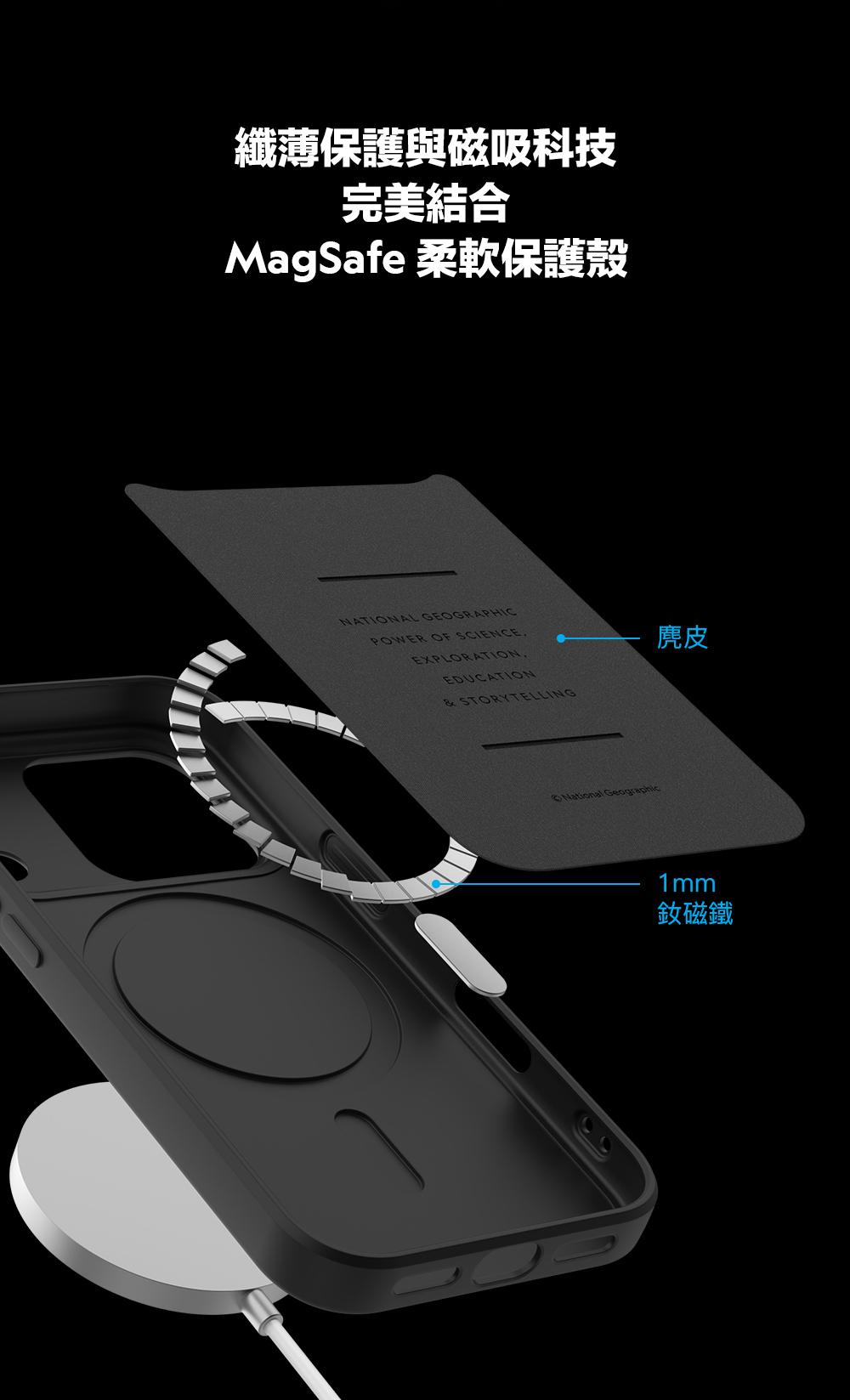 纖薄保護與磁吸科技完美結合MagSafe 柔軟保護殼NATIONAL GEOGRAPHICPOWER OF SCIENCEEXPLORATION,EDUCATION& STORYTELLINGNational Geographic麂皮1mm釹磁鐵