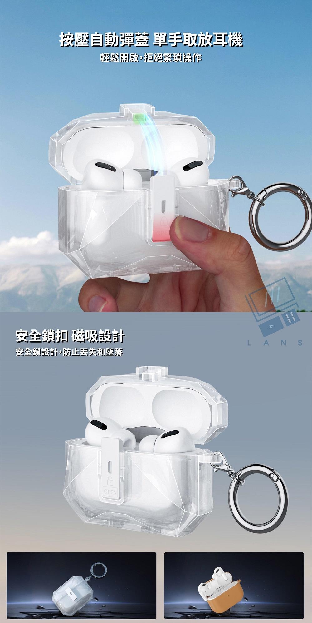 按壓自動彈蓋 單手取放耳機輕鬆開啟,拒絕繁瑣操作安全鎖扣 磁吸設計LAN安全鎖設計,防止丢失和墜落OPEN