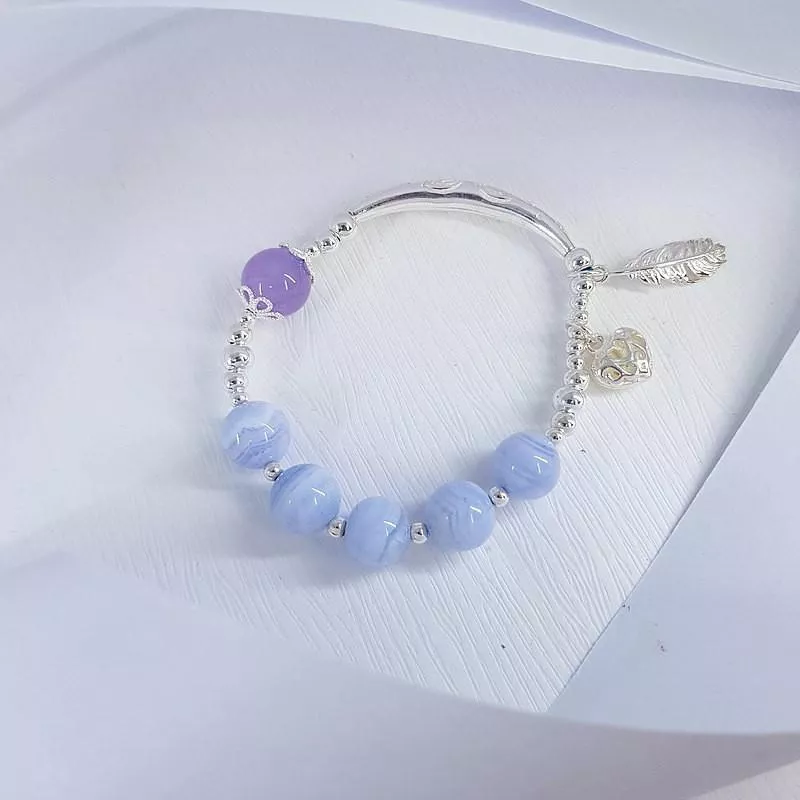 Terry & Andris 輕珠寶｜半月彎彎藍紋瑪瑙與紫水晶純銀手環