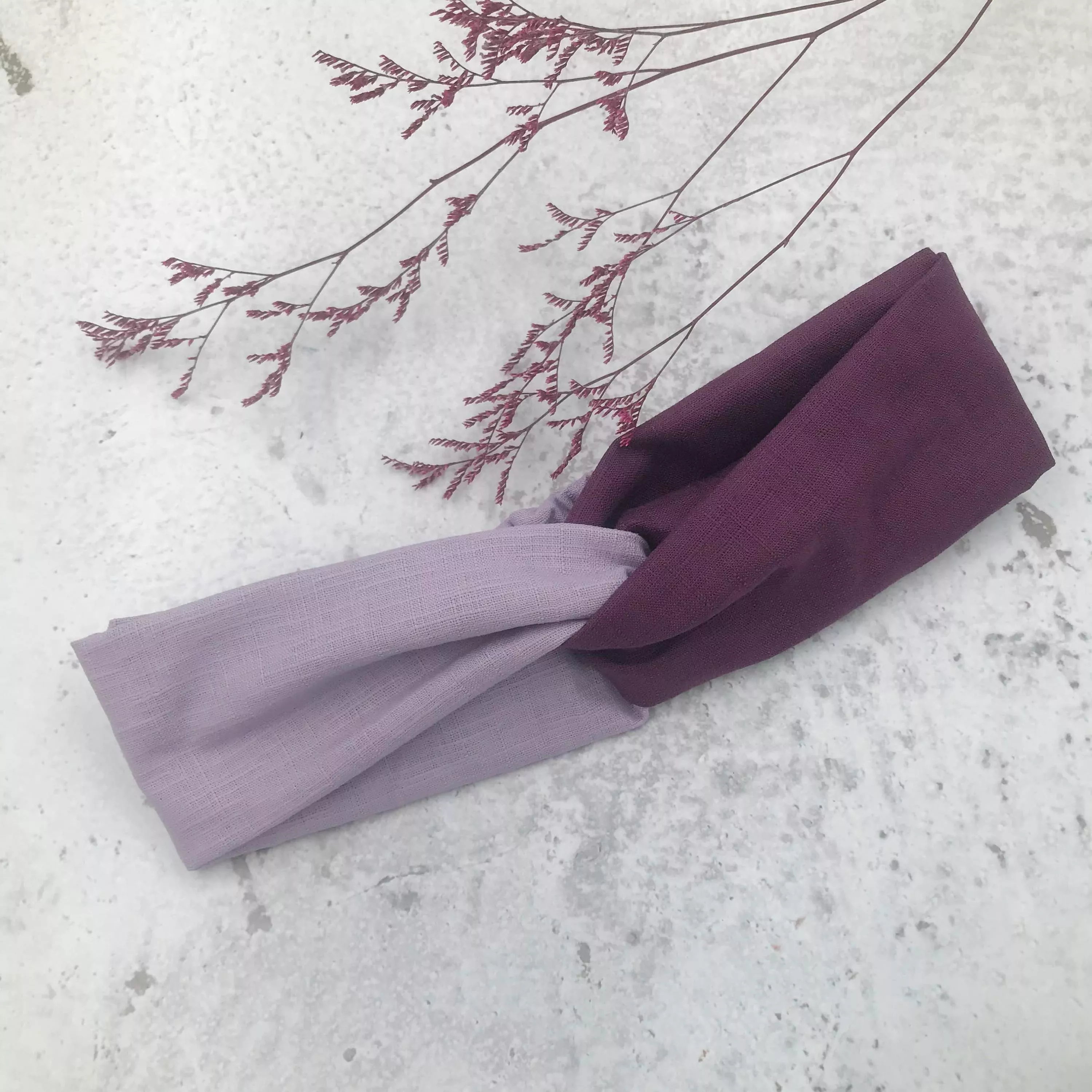 素色寬版交叉髮帶【紫香芋頭】雙拼設計