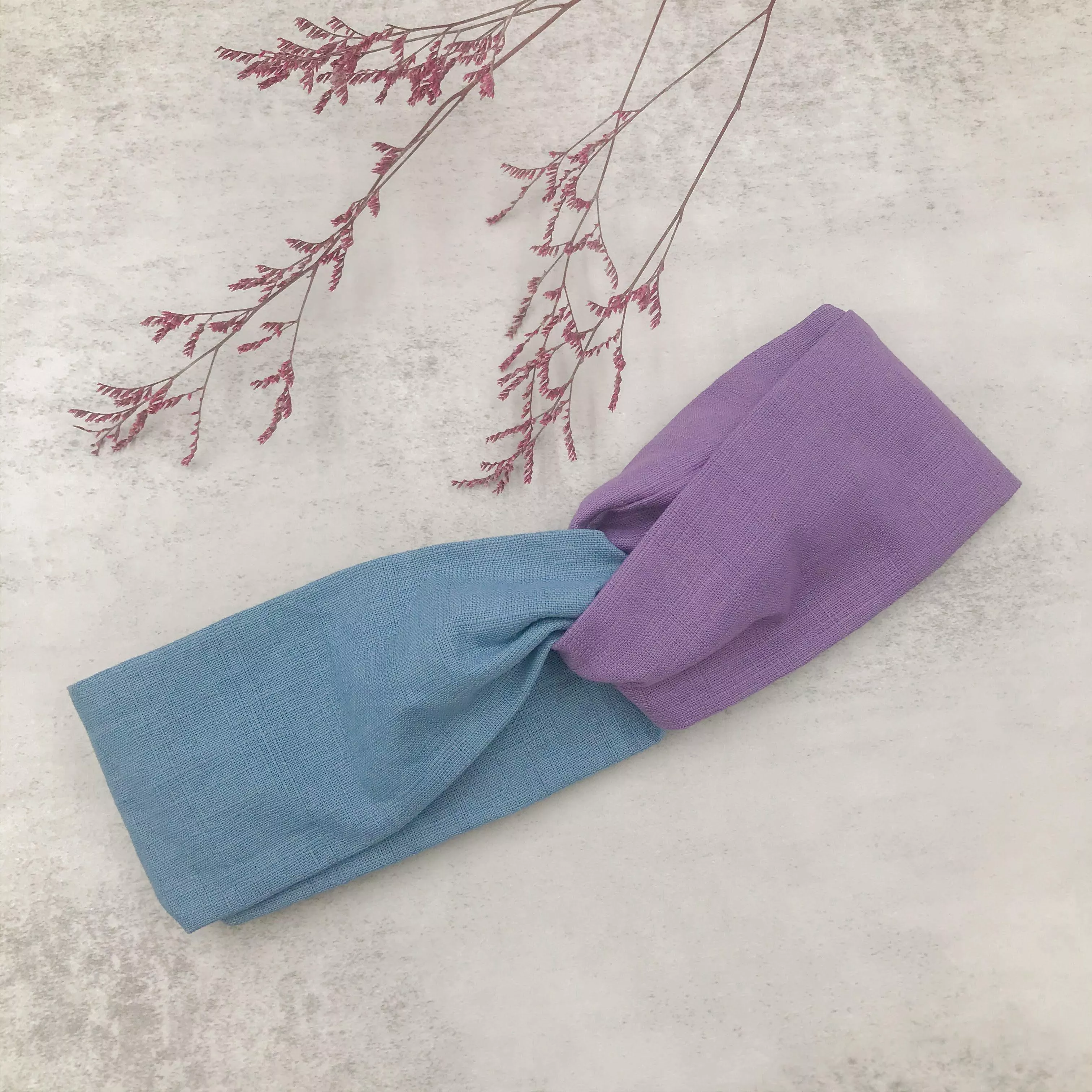 素色寬版交叉髮帶【藍紫】雙拼設計
