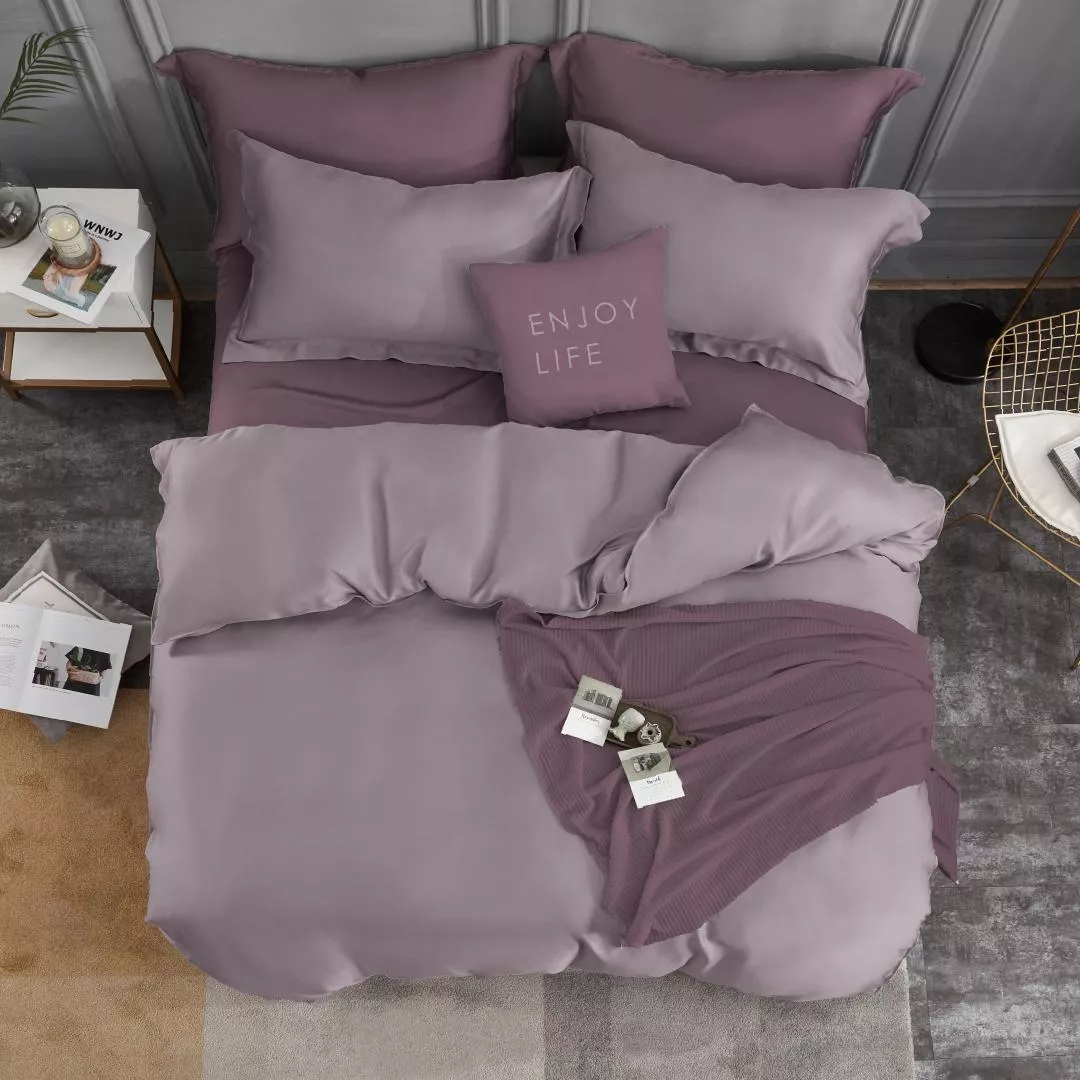 60支天絲/100%萊賽爾/雙色配床包被套組/薰衣草花園 羅蘭紫 ✖ 克頓紫