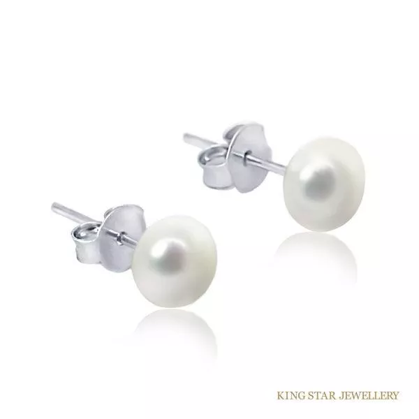 【King Star】 7mm經典款式淡水天然珍珠耳環一對