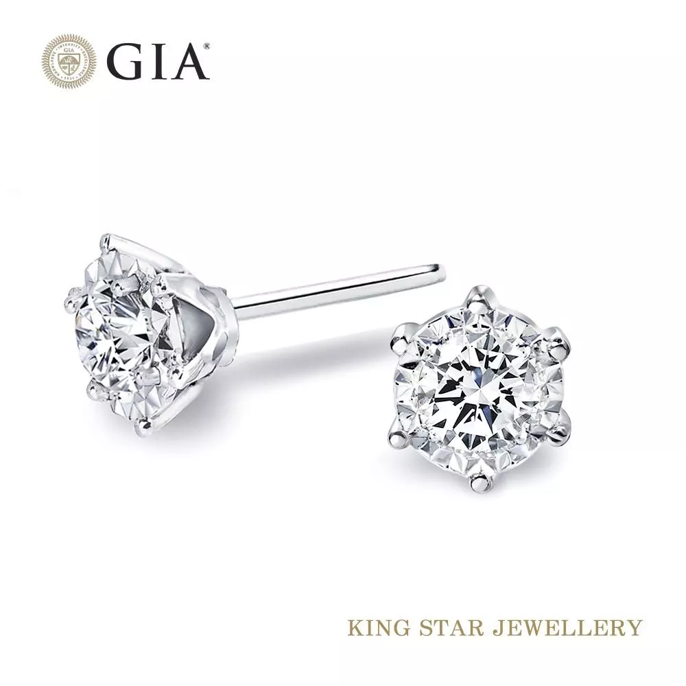【King Star】GIA 60分永恆18K金鑽石耳環(最白D color /3 Excellent極優 八心八箭)
