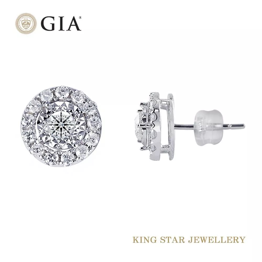 King Star GIA 60分無螢光鑽石14K金圓滿耳環(D頂級顏色)