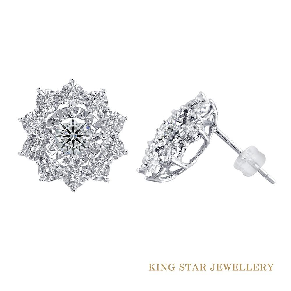 【King Star】60分鑽石18K金陽光耳環(車花放大款)
