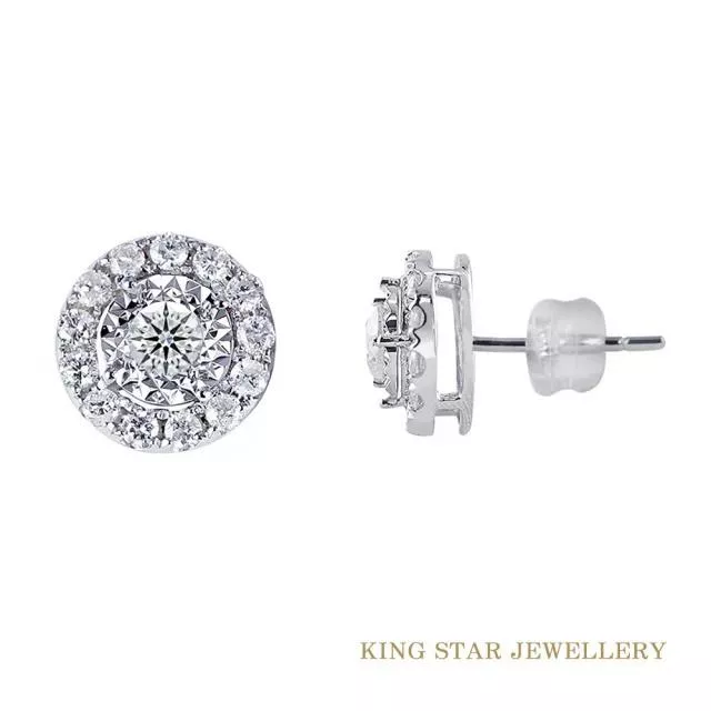 King Star 60分鑽石14K金圓滿耳環(最白D color / VS2 /3 Excellent極優 八心八箭