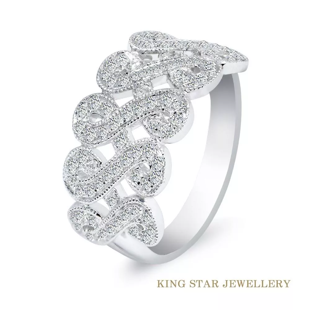 【King Star】無盡的愛 滿鑽50分白K金鑽石戒指(典雅珠邊設計)