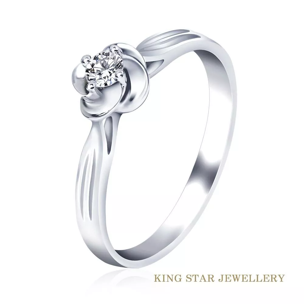 【King Star】花朵K金鑽石戒指(白VS 八心八箭)
