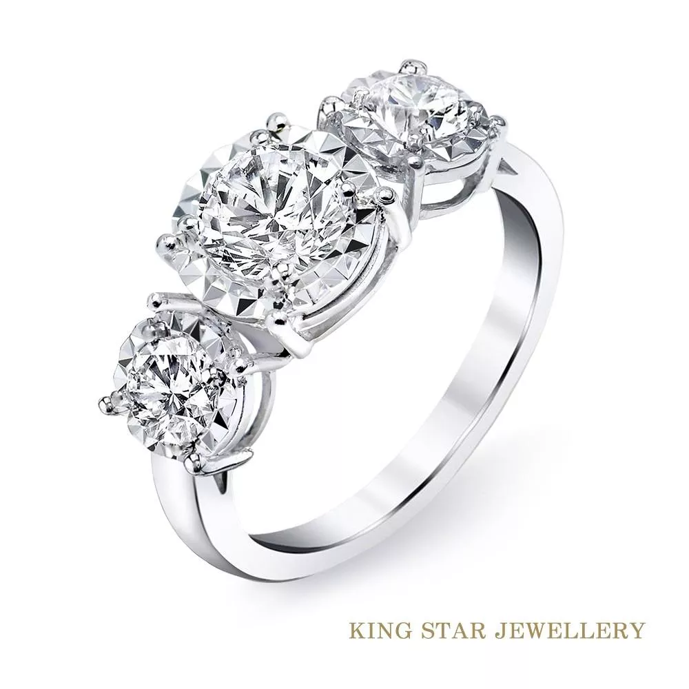 【King Star】1.6克拉 最白D color /3 Excellent極優 八心八箭 滿鑽鉑金鑽石戒指(三克拉視覺效果)