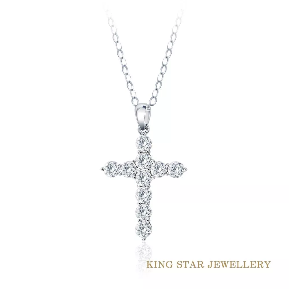【King Star】愛的信念十字架18K金鑽石項墜(嚴選D-F無色等級美鑽)