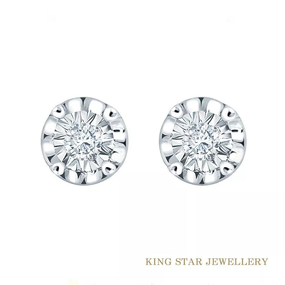 【King Star】光環18K金鑽石耳環(車花放大款)