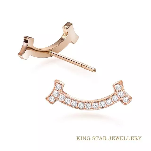 【King Star】微笑18K金玫瑰金鑽石耳環