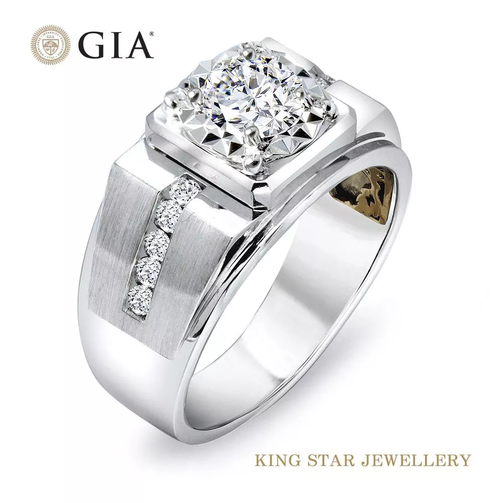 【King Star】GIA一克拉鉑金台絲紋設計鑽石男戒(最白D color)