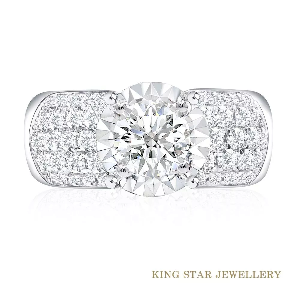 【King Star】一克拉鑽石最白D color /3 Excellent極優 八心八箭18K金戒指(綺麗款車花放大款)