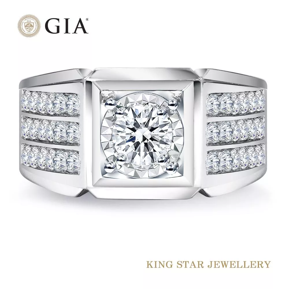 【King Star】GIA 一克拉鉑金台 排鑽設計鑽石男戒(最白D color )