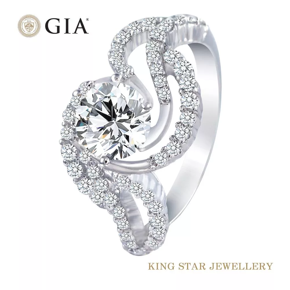 【King Star】GIA 一克拉鑽石擁愛18K金戒指(最白D color )