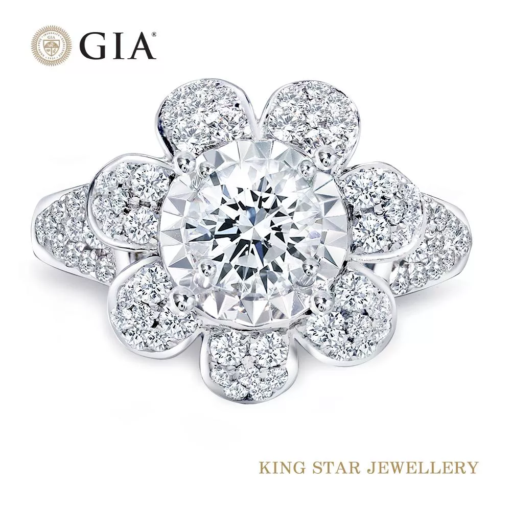 【King Star】GIA一克拉花形鉑金鑽石戒指(最白D color)