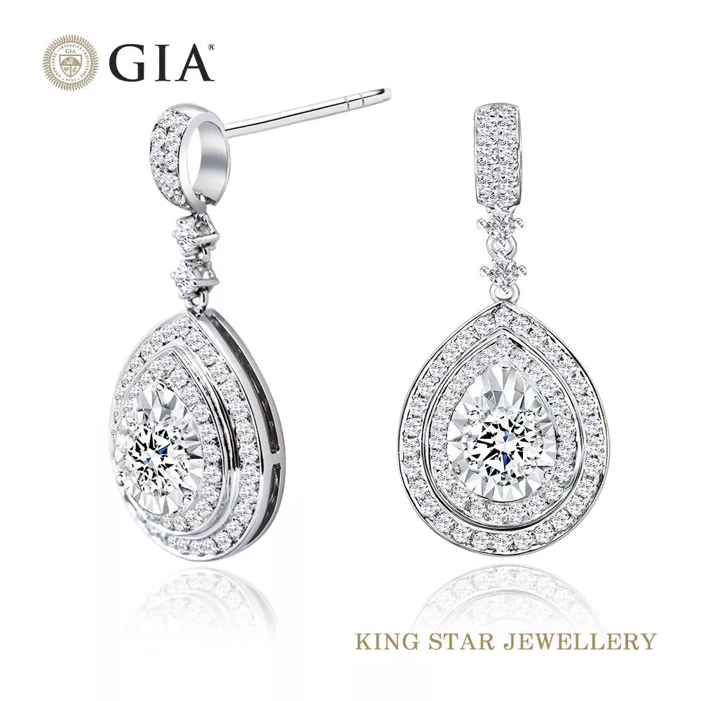 【King Star】GIA 60分雅典14K金鑽石耳環(最白D color /3 Excellent極優 八心八箭)