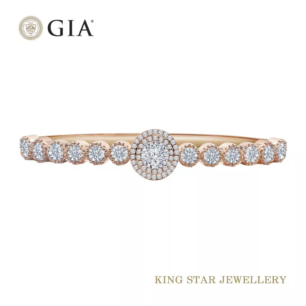 【King Star】GIA 18K奢華玫瑰金滿鑽1.5克拉鑽石手環手鐲(30分最白D color /3 Excellent極優 八心八箭)