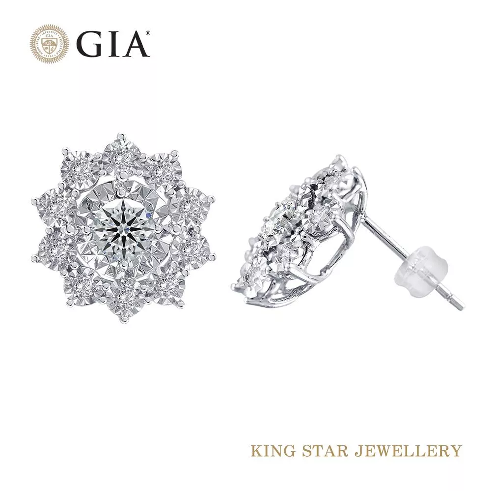 【King Star】GIA 60分鑽石18K金陽光耳環(車花放大款)