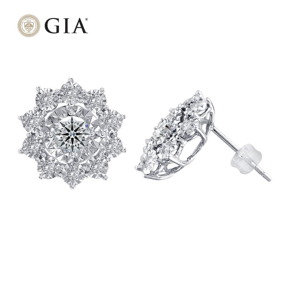 【King Star】GIA 60分鑽石18K金陽光耳環(車花放大款) (最白Dcolor 3Excellent八心八箭完美車工)