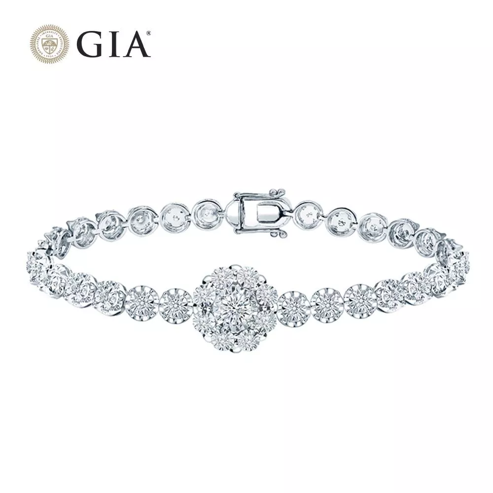 【King Star】GIA 50分 花漾滿鑽1.5克拉鑽石手鍊(最白D color /視覺效果超越5克拉)