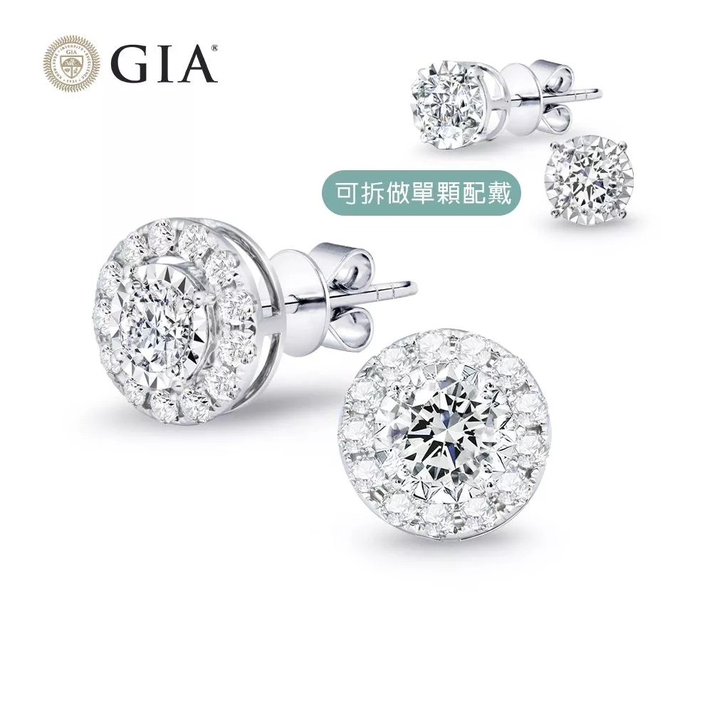 【King Star】GIA 60分雙用設計鑽石耳環(最白D color /一克拉視覺效果)