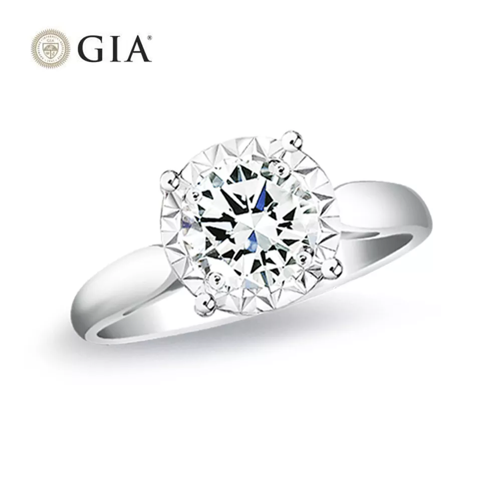 【King Star】GIA無螢光 一克拉經典四爪18K鑽石戒指 (最白Dcolor / 3克拉視覺效果)