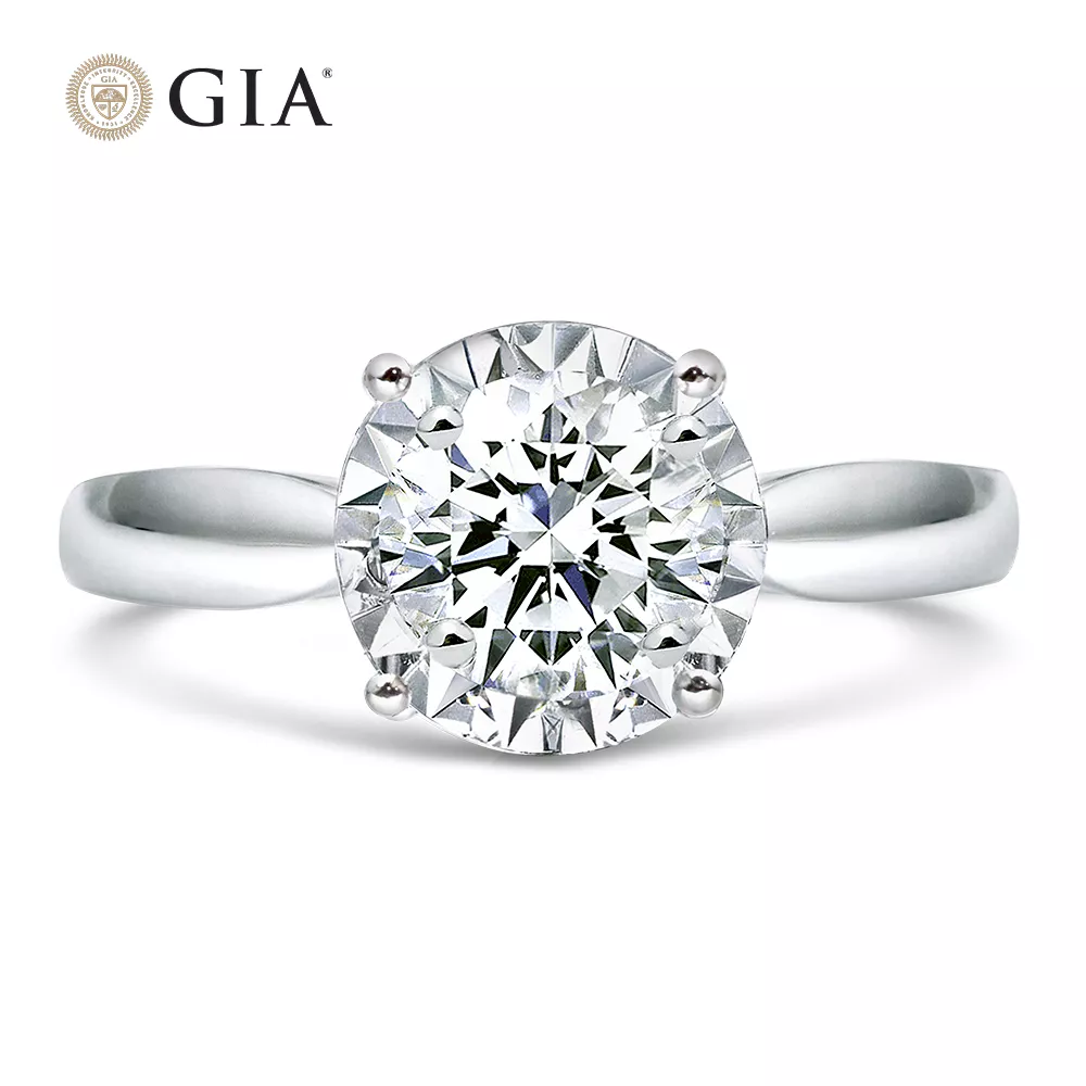 【King Star】GIA無螢光 一克拉經典光芒鉑金鑽石戒指 (最白Dcolor / 三克拉視覺效果)