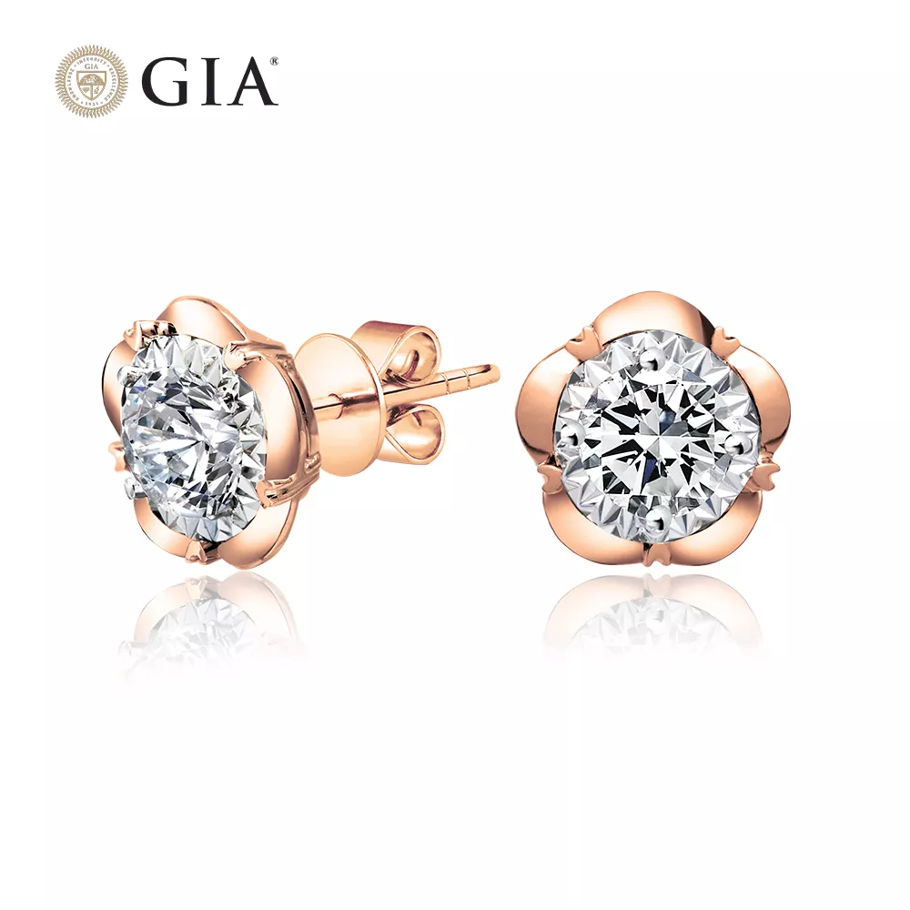 【King Star】GIA 100分18K玫瑰金花朵鑽石耳環 (最白Dcolor / 單顆一克拉視覺效果) 【King Star】GIA 100分18K玫瑰金花朵鑽石耳環 (最白Dcolor / 單顆一克拉視覺效果)