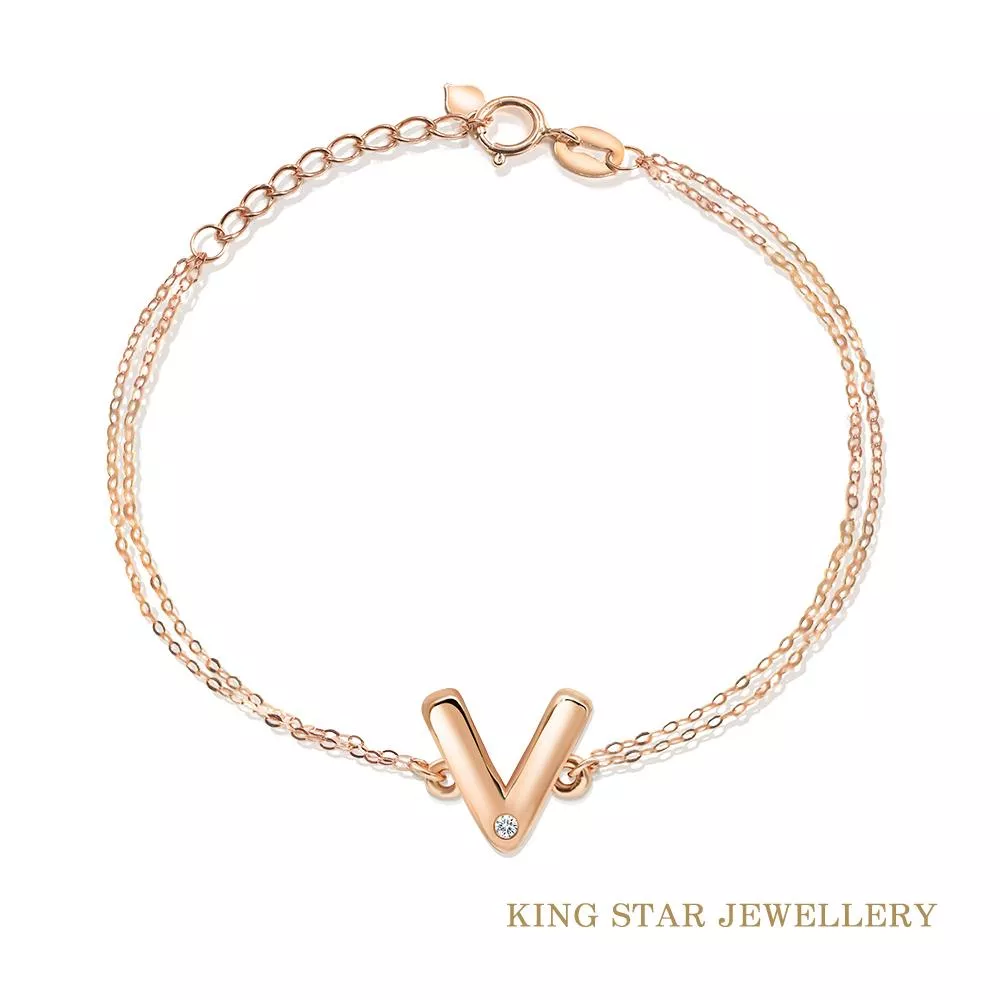 【King Star】18K玫瑰金Ｖ字鑽石手鍊