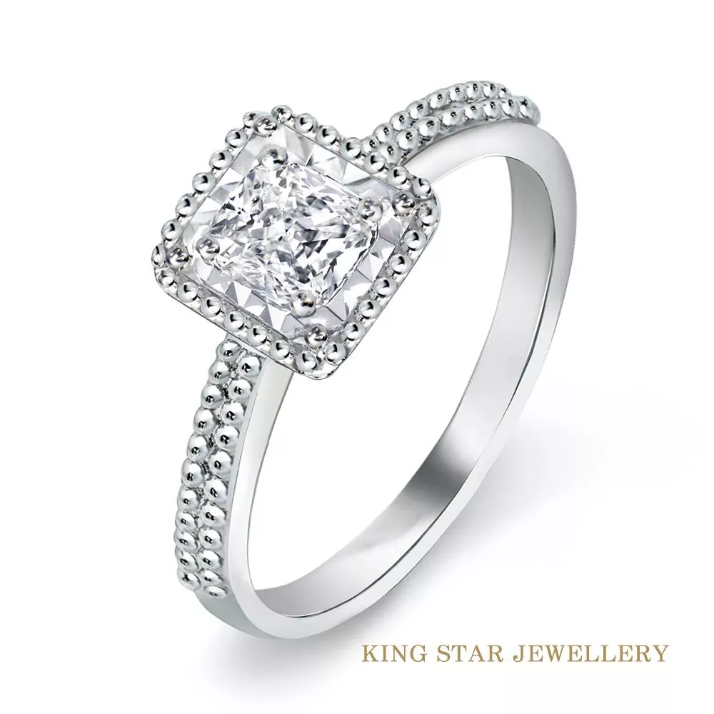 【King Star】30分堅定枕型鑽石戒指(1克拉視覺效果)