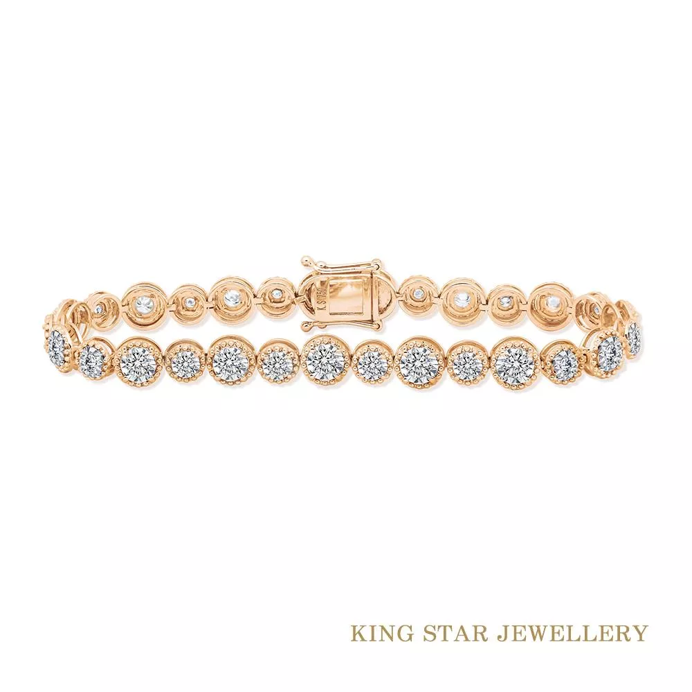 【King Star】18K玫瑰金滿鑽1.5克拉鑽石手鍊