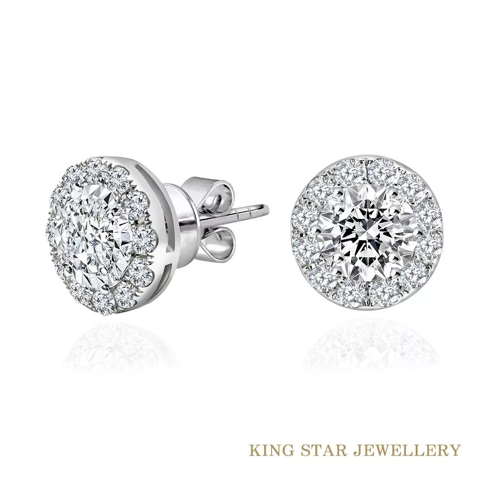 【King Star】60分 D color 18K 鑽石耳環 滿鑽 圓滿  (總視覺效果10克拉 / 3 Excellent極優 八心八箭)