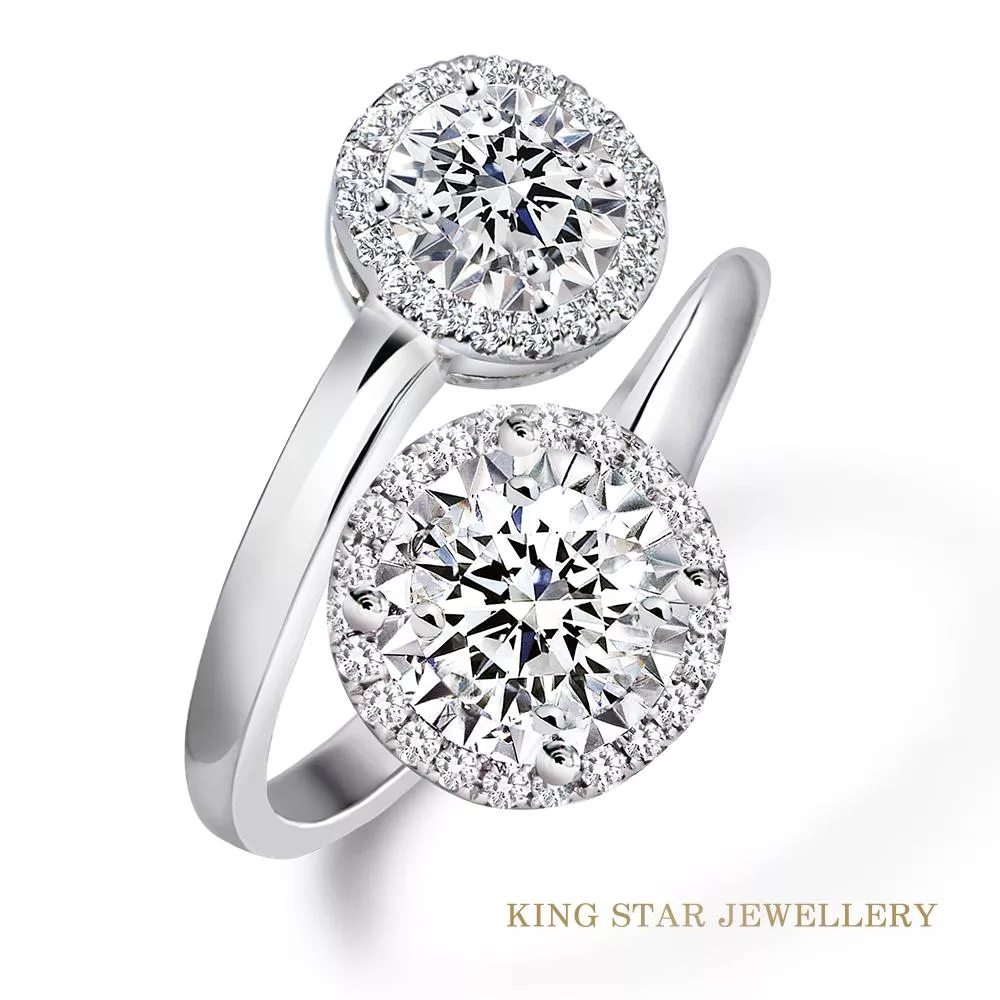 【King Star】50分 D color 18K金 鑽石戒指 雙主石設計 (視覺效果超越8克拉 / 3 Excellent極優 八心八箭)