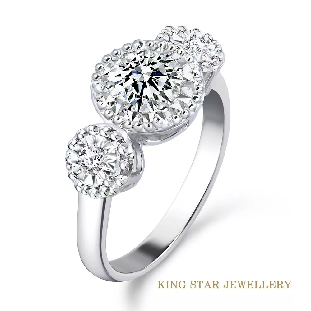 【King Star】50分 D color 18K金 鑽石戒指 幸福圍繞 (總視覺效果4克拉 / 3 Excellent極優 八心八箭)