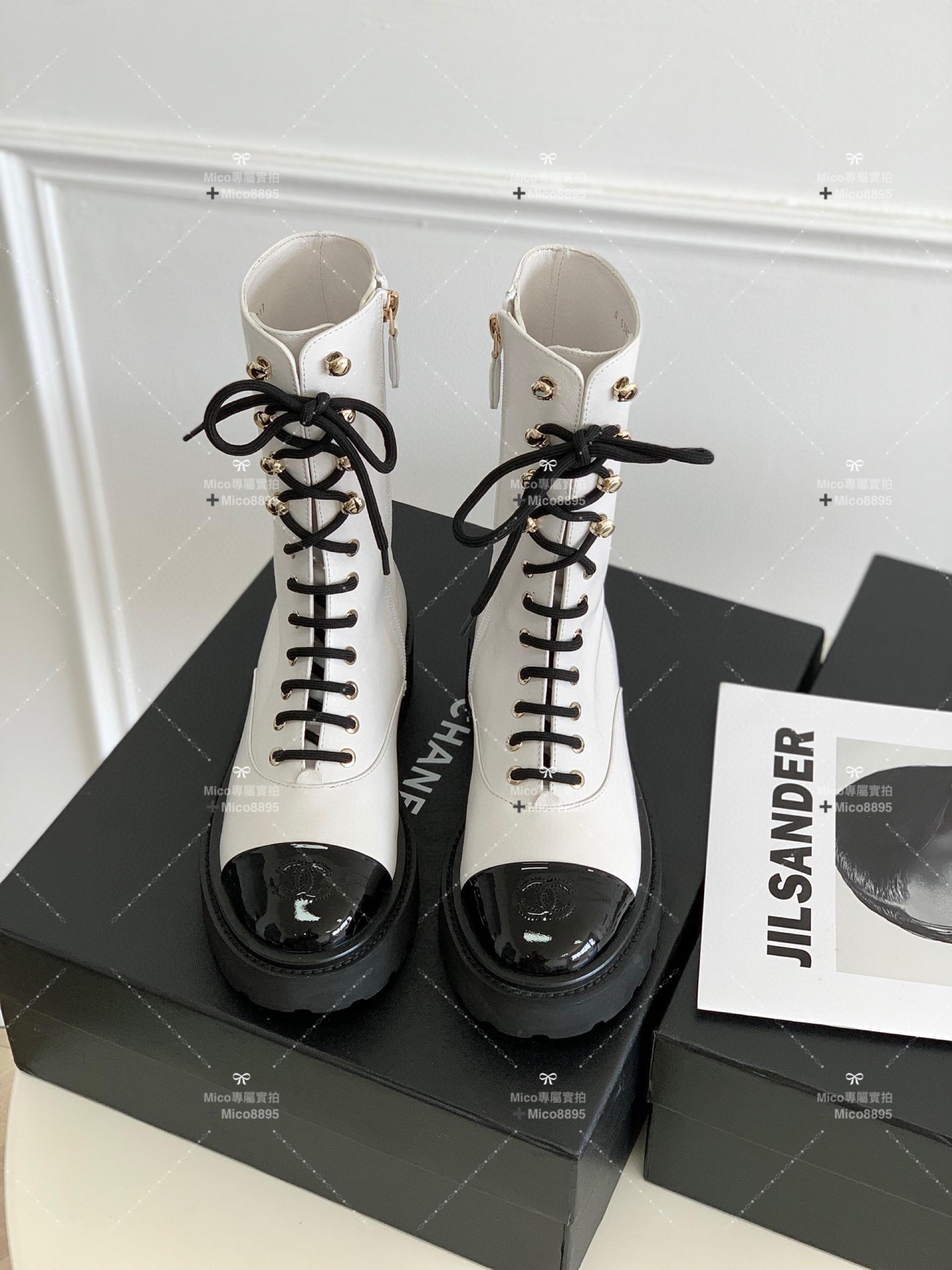 Chanel 2022/aw 白色小羊皮系帶機車靴騎士靴35-40 | Mico高端訂製